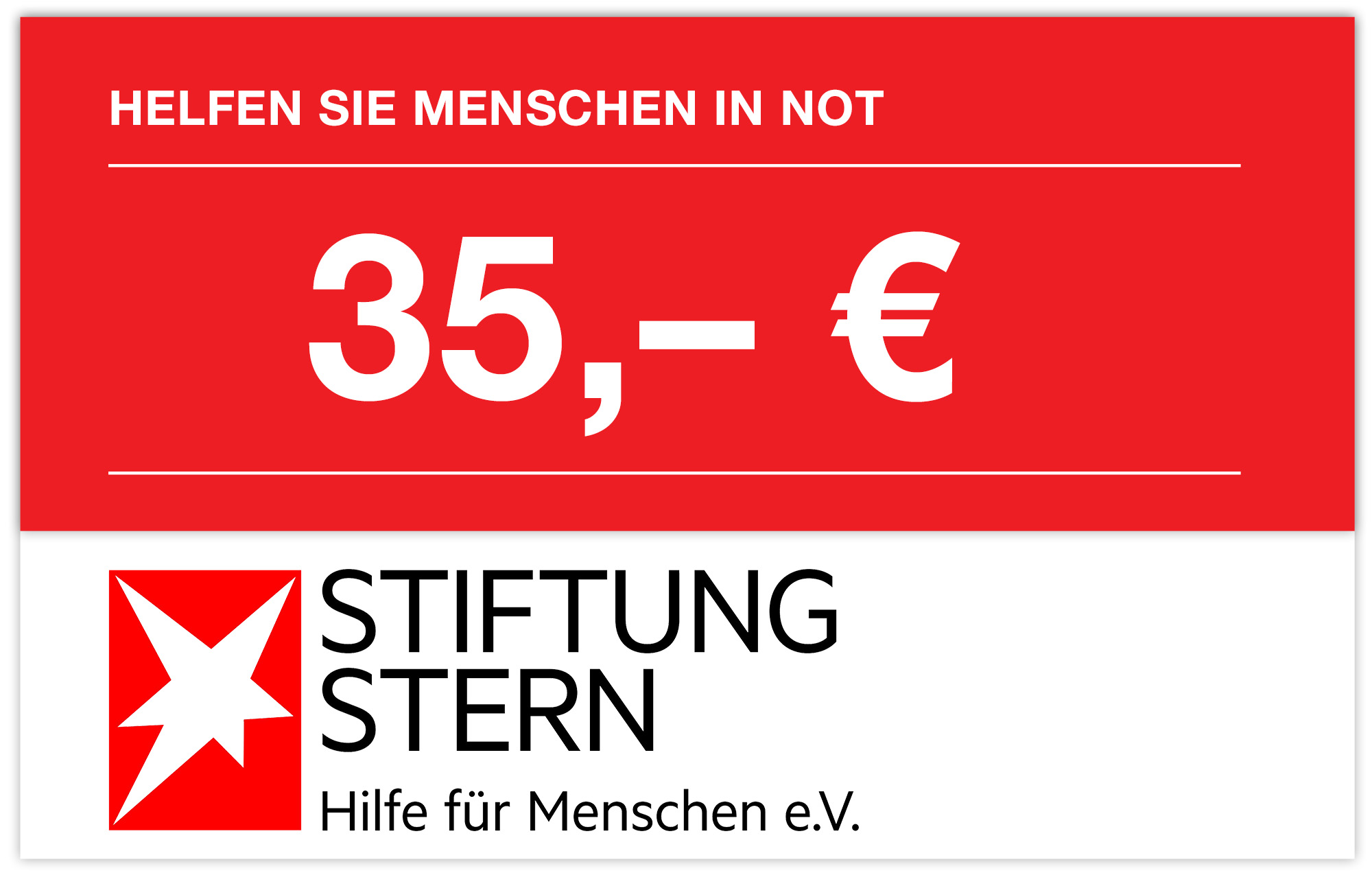 Spende an STIFTUNG STERN in Höhe von 35,– €